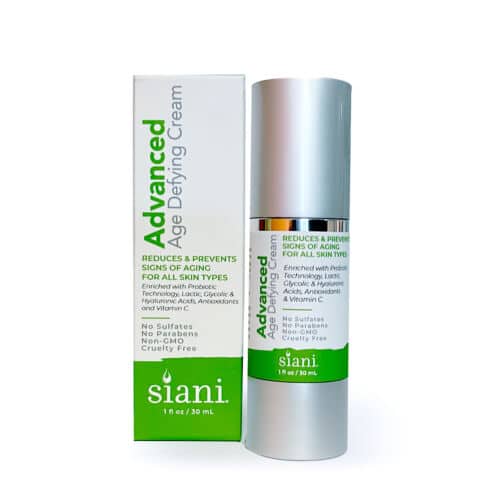 Age Defying Cream Bottle and Box Front | Siani Probiotic Skin Care Products